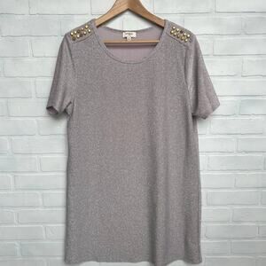 UMGEE Champagne Sparkle Short Sleeve Gold Stud Shirt Dress -sz M